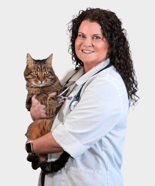 Doctor Amber Clark holding a cat